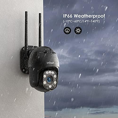 ieGeek 360° Security Camera Outdoor,25m Colorful Night Vision Wireless WiFi Wired CCTV Camera,Motion Intelligent Auto Track Home PTZ Camera,Pan Tilt,1080P,2-way Audio,5dBi Antenna,IP66,Support PC/App
