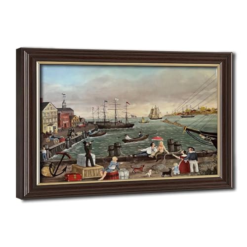Impression sur toile Dockside Martha Cahoon 61x91, cadre suspendu premium