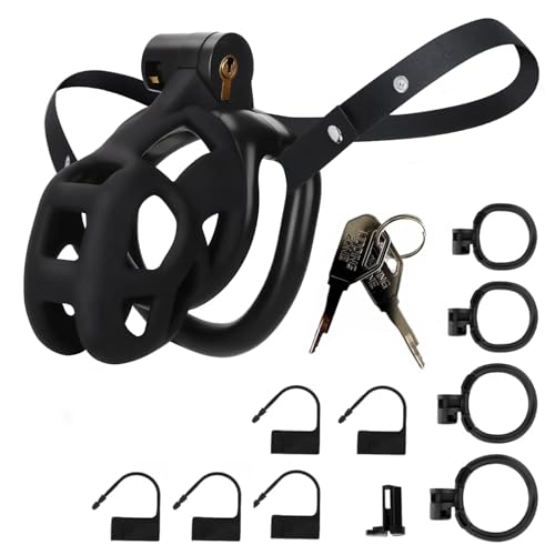 Male Chastity Cage with Elastic Belt & Invisible Lock - 4 Ball Ring Sizes Ultralight Large Penis Cage for Comfort Fit Long Term Wear(S-70mm) [Black] - BDSM Gear Bondage Sex Toys Accessories for Men