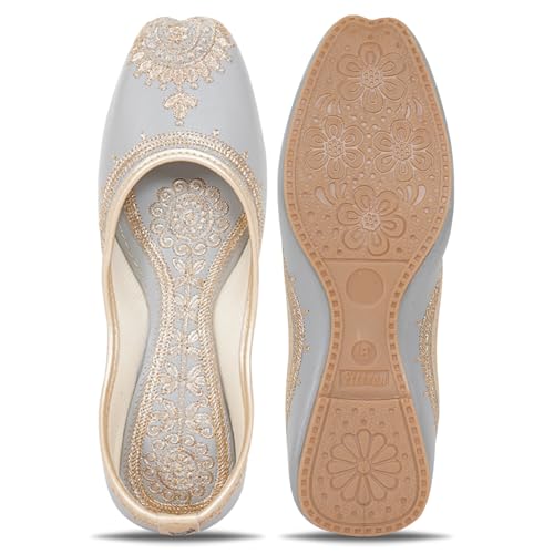 Image of Women's Embroidered Rajasthani Mojari Jutti | Ethnic Punjabi Juttis for Women & Girls | Flat Slip-On Footwear for Wedding, Festive & Casual Wear