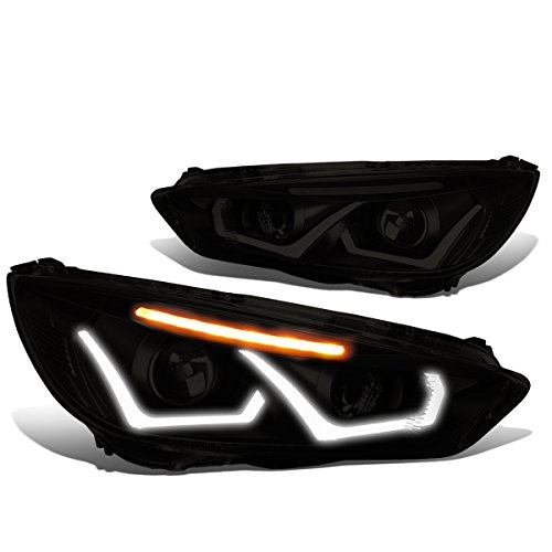DNA MOTORING Projector Headlights Assembly Compatible with 2015-2018 Ford Focus Black housing/Smoked lens/Clear corner HL-HPL-LED-FF16-BK-SM-CL1