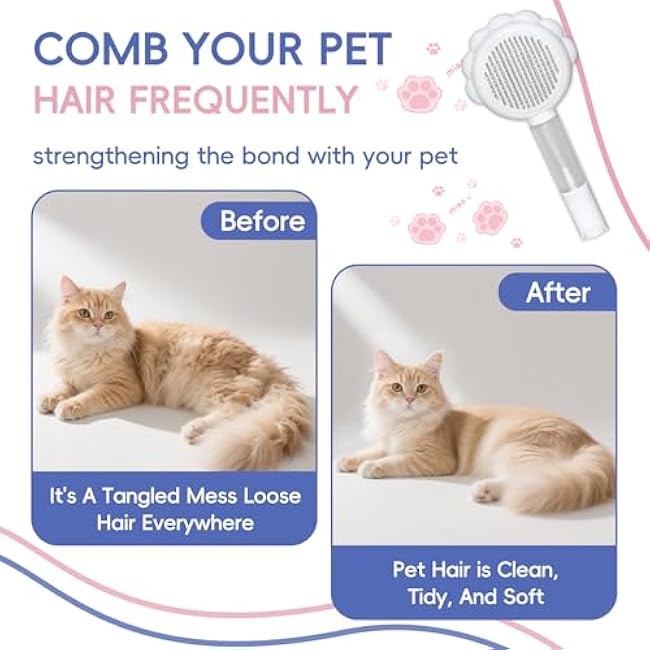 Cat Brushes For Indoor Cats, Cat Shedding Brush With Pet Flea Comb & Pet Nail Clippers, Slicker Brush For Dogs & Rabbit Grooming Kit, Spray Hair Removal Comb With Release Button & Visual Spray, White-yyIC71jF