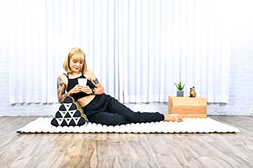 Image of Leewadee Triangle Cushion - Comfortable Backrest for TV or Reading, Incline Pillow for Relaxing Made of Kapok, 20 x 13 x 13 inches, Black Orange
