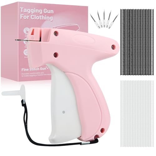 Sewing Gun，Clothing Label Gun, 4000 Fasteners (2000 White + 2000 Black) Clothing Label Gun, 6 Needles, Quick-Stitch Cloth Fixer，Pink,Garment Repair Tool