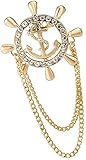 Zuo Bao Steering Wheel Royal Crown Rudder Anchor Tassel Chain Brooch Gold Golden Sea Anchor with Rope Brooch Pin Vintage Jewelry for Sea Lovers Beautiful Brooches Label Pins (Anchor Brooch)