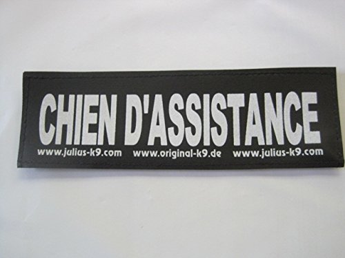 Chien D' Assistance (Large) Package of 2 Labels for Dog Harness with Hook and Loop Large Patches 6 1/4" x 2"