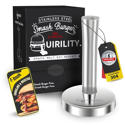Quirility | Smash Burger Kit Profesional | Aplastador de Hamburguesas Ergonómico | Prensa Hamburguesas Acero Inoxidable 304 | Smasher Premium | Martillo Carne | Ablandador de Carne