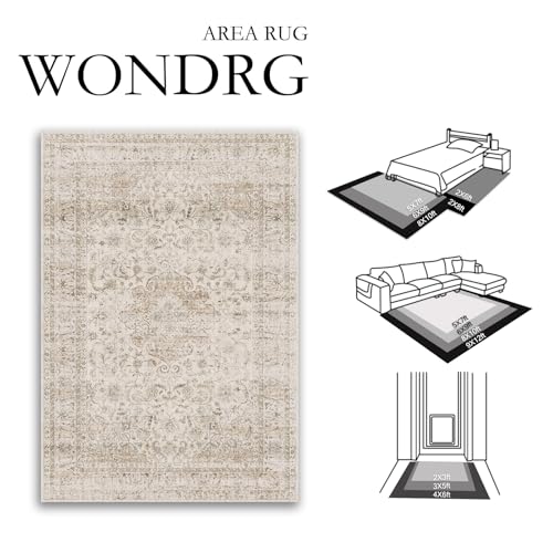 9x12 Beige Vintage Area Rug for Living Room Bedroom Large Traditional Low Pile Soft Carpet Non-Slip Thin Retro Distressed Accent Washable Throw Rug for Dining Room Office Kitchen Indoor