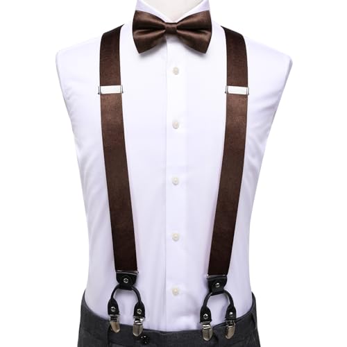 Image of Dubulle Suspender and Bow Tie for Men Paisley Solid Mens Suit Braces Pretied Bowtie and Handkerchief Cufflinks Formal Wedding