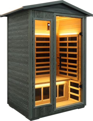 Image of LTCCDSS Carbonized Composite Wood Outdoor Sauna 2-Person - Low EMF Far Infrared Sauna for Home - Bluetooth Speakers, LED Reading Lamps, Chromotherapy Lights (57.8 * 40.5 * 81.1 inch)