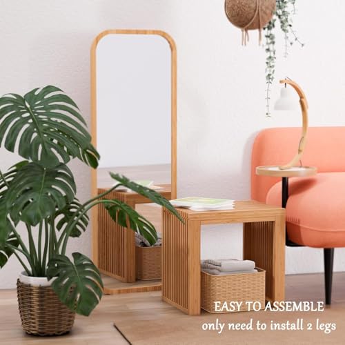 Image of APRTAT Bamboo Dining Bench 17 Inch Indoor Wooden Shoe Benches for Entryway