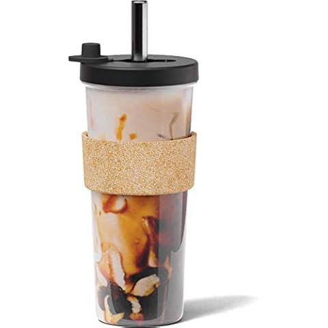 24 oz auslaufsicherer, wiederverwendbarer Boba-Becher & Smoothie von Dodoko mit wiederverschließbarem Deckel-Stopfen |breiter Edelstahl-Strohhalm für Boba Cover