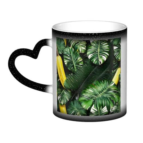 Lkjozcr Tazza con stampa a banana e palma che cambia colore nel cielo, adatta per ogni stagione, bar, uffici, case
