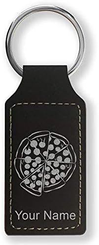 LaserGram Rectangle Keychain, Pizza, Personalized Engraving Included