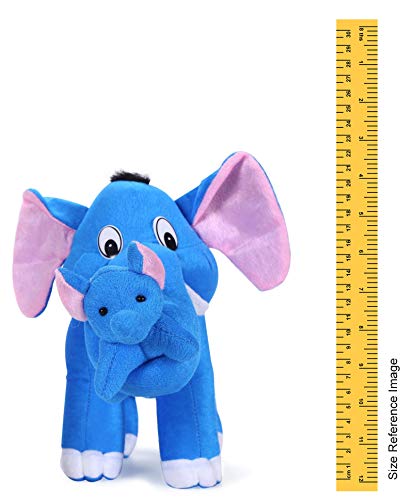 Image of Tickles Mother Elephant with Single Baby Soft Stuffed Plush Animal Toy for Kids (Size: 32 cm Color: Blue)
