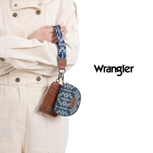 Image of Wrangler Aztec Keychain Wristlet Wallets for Women Western Dual Pouch Wristlet Credit Card Holder Wallet with Zipper Pocket WG2212-W0051JN