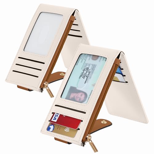 Image of Chelmon Women's RFID Slim Card Holder Wallet: Thin Bifold with Multi-Card Case & Zipper Coin Pocket Purse (Beige Brown)