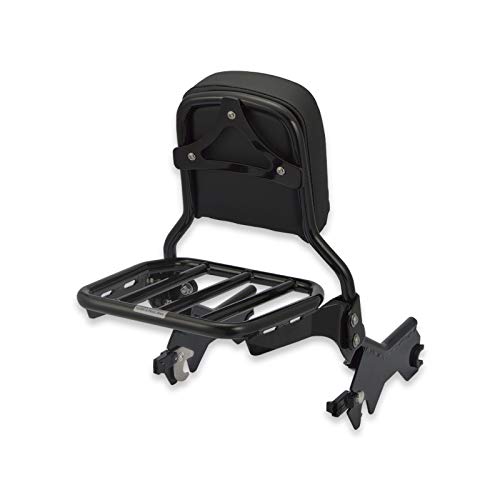 WeiSen Glossy Black Standard Height Passenger Backrest Pad Sissy Bar Quick-Release & Rear Sport Luggage Rack w/Docking Hardware For 2018-UP Harley Softail FLDE FLHC FLHCS FLSL FXBB