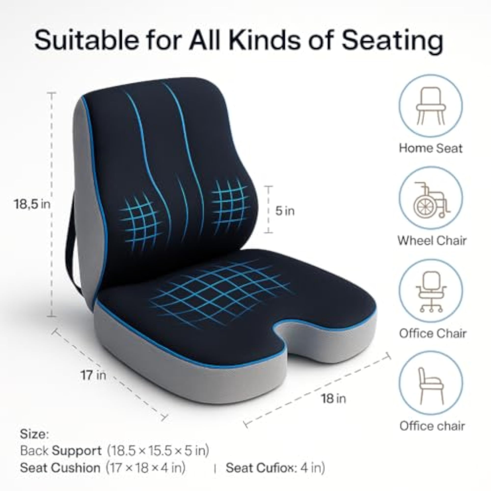 Neck Rest, Backrest & Wedge Seat Cushion Combo