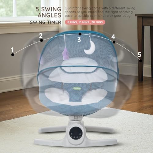 Image of Baybee Wobbles Electric Baby Cradle and Swing | Baby Relaxing Swing Jhula with Adjustable Speed & Timer | Rocker for Babies with Music, Canopy & Mosquito Net, Automatic Cradle for New Born Baby (Blue)