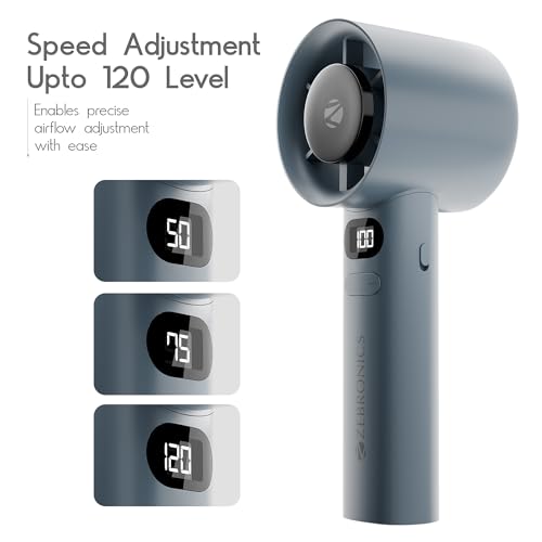 Image of Zebronics Heat Buster 150 Portable Hand Fan, 12400 RPM Speed, Upto 230 Min Backup, Variable Speed Control, 2000mAh Battery, LED Display, Battery Indicator, Type-C Charging, Lightweight Design (Gray)