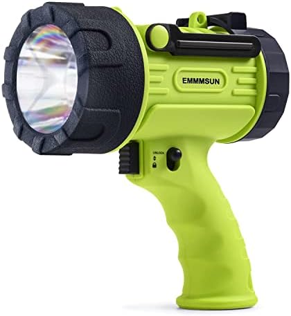 EMMMSUN IP67 Waterproof Rechargeable Spotlight, 2000 Lumens with Red Filter Handy Flashlight with Adjustable Stand,10000mAh 20h Ultra-Long Standby for Boating, Hunting, Hurricane Survival
