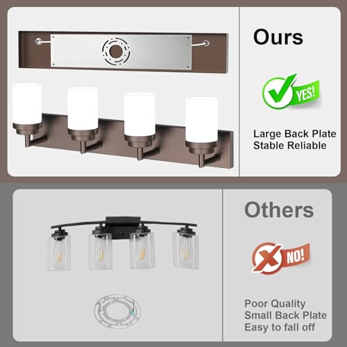 Image of Bathroom Light Fixtures, Oil Rubbed Bronze Bathroom Lighting Fixtures Over Mirror, Modern Vanity Light with White Glass Shade, Restroom Lighting Fixtures, 4-Light 30-inch
