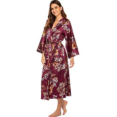 Penhoar feminino Romacci, sedoso, com estampa floral, roupão, roupa de dormir, quimono, robe, camiso