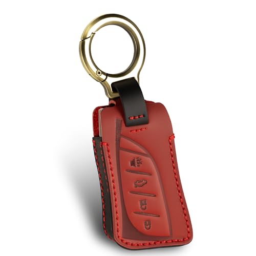 Funda de cuero para llavero Lexus con llavero, funda de cuero protectora completa compatible con ES LS LC UX NX RX GX TX LX (rojo)