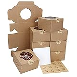 Cake Boxes with Window, Thick & Sturdy Kraft Treat Boxes for Cupcake, Bakery, Macaron, Cookie, Pastry, Strawberry, Dessert, Baked Goods and Candy Packaging 24 pcs and Tags (Brown, 4X4X2.5)
