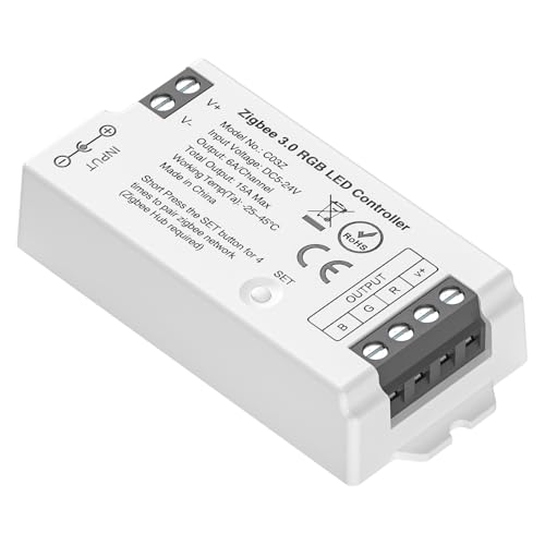 BTF-LIGHTING C03Z RGB Zigbee 3.0 LED Controller for 5050 RGB COB LED Strip Voice Control Dimming Compatible with Echo Plus Echo(4th Gen) Philip H-UE Home-kit Gateway(Not Content Gateway)
