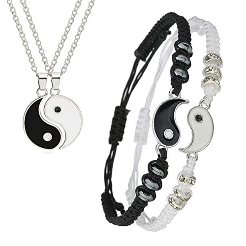 Yin Yang Bracelet Necklace Set Friend or Couple Matching black white Handmade Jewelry for Friendship Boyfriend Girlfriend