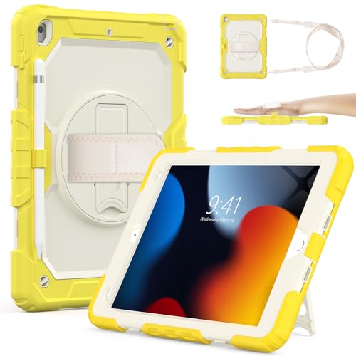SIBEITU Case Compatible with iPad 9th/8th/7th Generation with Screen Protector Pen Holder, iPad Case 10.2 Inch, Heavy Duty Protection Cover W/Stand Hand Shoulder Strap for iPad A2602 A2197