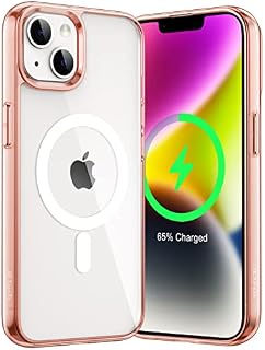 JETech Magnetyczna Etui do iPhone 14 6,1 Cala Kompatybilny z MagSafe Bezprzewodowy Ładowanie, Odporny Wstrząsy Phone Bumper Case, Przezroczysty Tył, Odporny na Zarysowania (Przezroczyste)