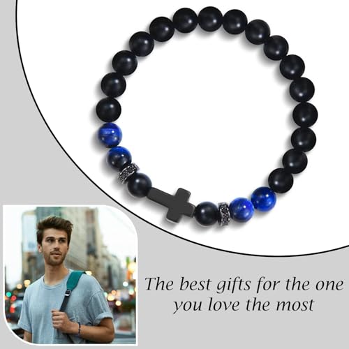 Men Gifts Cross Bracelet Gifts Birthday, Christmas, baptism Anniversary Christian Stone Bracelets For Son, Grandson, Brother, Husband4