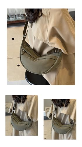 Crescent Bag Nylon Shoulder Bag Dumpling Bag with Zipper for Woman Half Moon Bag with Adjustable Strap for Everyday Use (Green)4