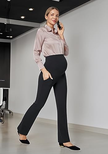 Iuga Maternity Pants For Work Over The Belly With Pockets Maternity Dress Pants For Work Stretchy Pregnancy Bootcut Yoga Pants Business Casual Black thumb #4