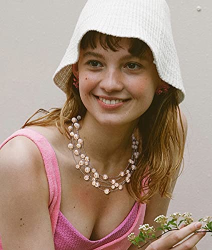 Layered Pearl Necklace Multi-Strand Pearl Choker Necklaces For Women Beaded Jewelry For Wedding Parties(Pink) #TOP3