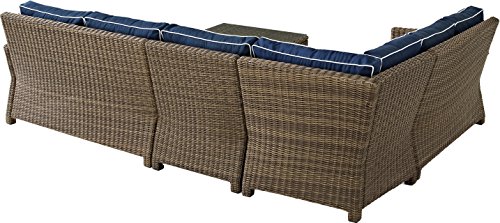 Crosley Furniture Ko70020Wb-Nv Bradenton Outdoor Wicker 5-Piece Sectional Set (2 Loveseats, 2 Chairs, Coffee Table), Weathered Brown With Navy Cushions #TOP2
