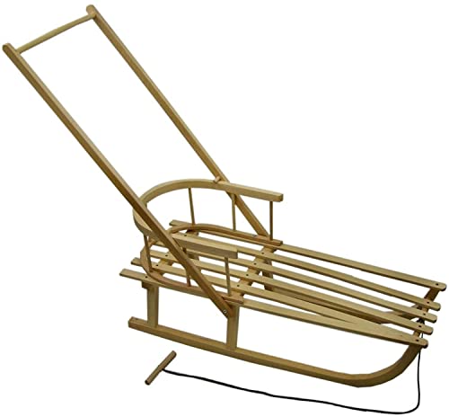 Rawstyle SCHIEBESCHLITTEN Holzschlitten + Zugleine + Schiebestange + Lehne...