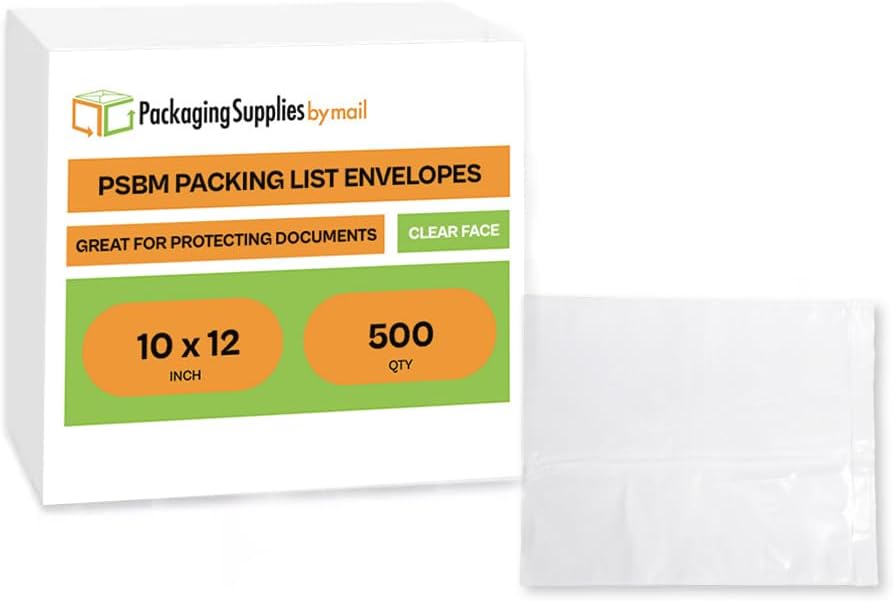 PSBM 500 PCS 10 x 12 Inch Clear Blank Packing List Envelopes, Shipping Documents Pouches/Sleeves for Mailing Labels, Invoices, Documents and Packing Slips