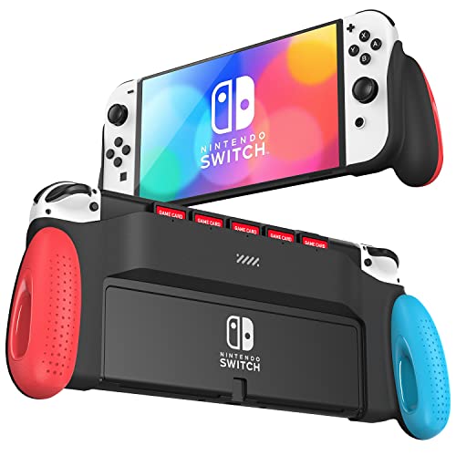 JUSPRO O-Grip Coque compatible avec Nintendo Switch OLED, accessoires uniques pour Switch conçus pour une prise en main confortable et ergonomique avec 5 emplacements de jeu Cover