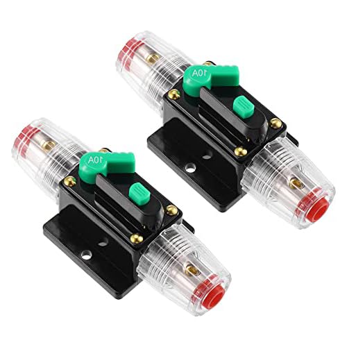 2 Pcs DC 12V- 48V 10Amp Car Circuit Breaker with Manual Reset Automotive Inline Fuse Holder Protector Black Green