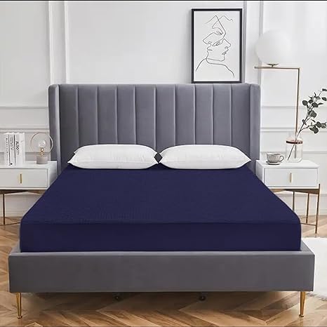 Image of BABYLEE 100% Waterproof Premium Cotton Feel Mattress Protector Queen Bed 72x60 Inch|Ultra Soft Breathable & Hypoallergenic Fitted Bed Protector Terry Cover(6x5 feet, Fits Upto 10 Inches, Dark Blue)
