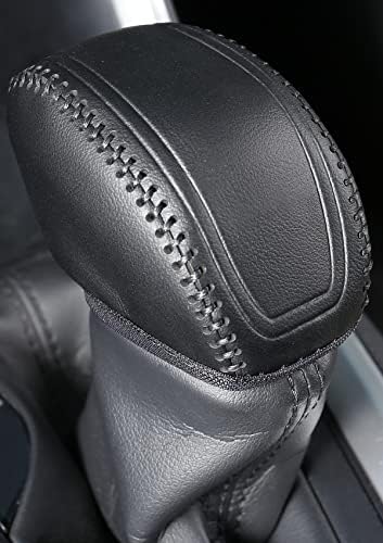 YAKANEY for Toyota RAV4 2019-2023 Gear Shift Knob Cover, Genuine Leather Interior Protective Gear Shift Trim for Toyota Highlander 2020-2023- Black Trim