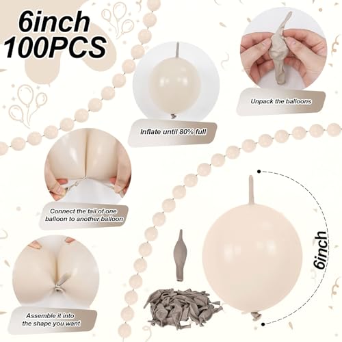 Image of Beige Quick Link Balloons - 60PCS Linking Balloons for Wedding, Birthday, Baby Shower, Engagement, Graduation Party Decorations (10inch)