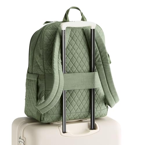 Image of Vera Bradley Women's Premium Cotton Large Bancroft Backpack - 15 inch Laptop & Trolley Sleeves - Vineyard Green Chambray, 28L