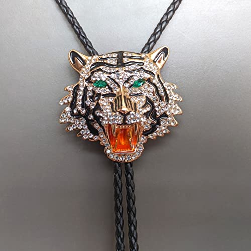 Himongoo Rhinestone Golden Tiger Bola Tie Bolo Tie Wedding Necklace for Men Women Groomsmen Western Cowboy Necktie