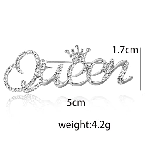 Image of Rhinestone Crown Queen Brooch Pin,Gold Silver Crystal Letters Queen Suit Lapel Pin Queen Badge Pin Jewelry for Women Girls Gifts