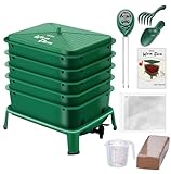 Blütezeit 5-Tray Worm Compost Bin, 53QT Worm Composter Indoor & Outdoor, Worm Farm Starter Kit for Vermicomposting, Recycling Food Waste (Green)
